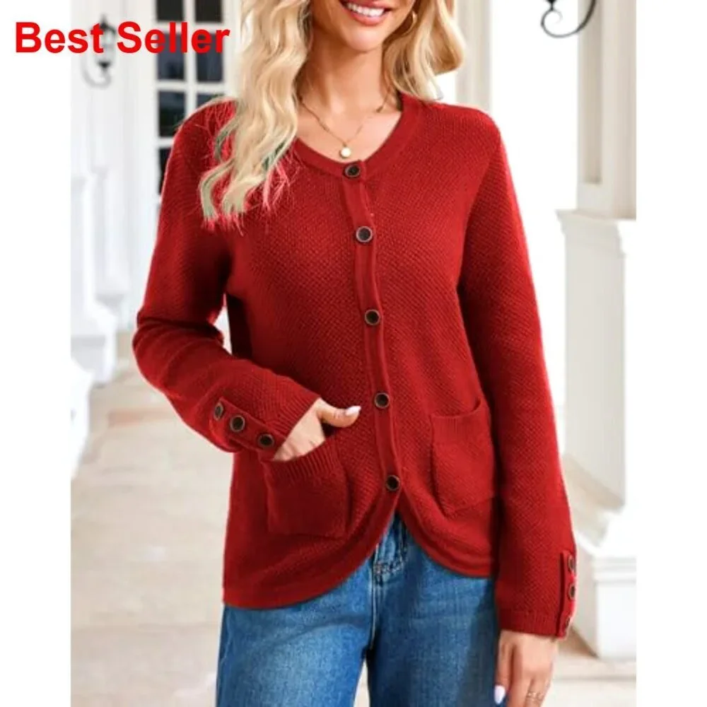 Chunky Knit Cardigan Sweater Button Down Lightweight Casual Coat Jacket